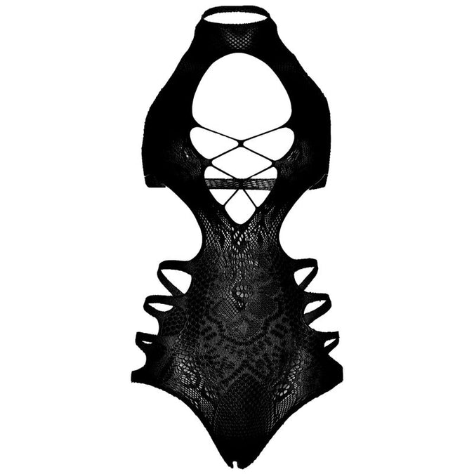 LEG AVENUE - STRAPPY BODYSUIT MET UITSPARINGEN EEN MAAT - ZWART