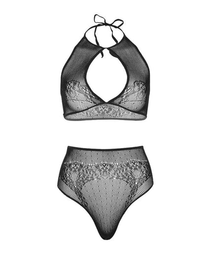 LEG AVENUE - TWEE DELIG SETJE HALTER CROP TOP & STRING SLIPJE EEN MAAT