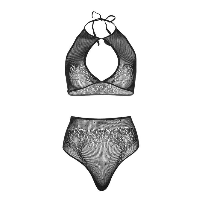 LEG AVENUE - TWEE DELIG SETJE HALTER CROP TOP & STRING SLIPJE EEN MAAT