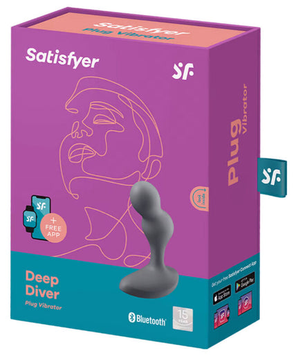 SATISFYER - DEEP DIVER VIBRATING PLUG APP GREY