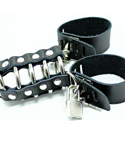 OHMAMA FETISH - PENIS CAGE WITH METAL RINGS AND LEATHER STRAPS