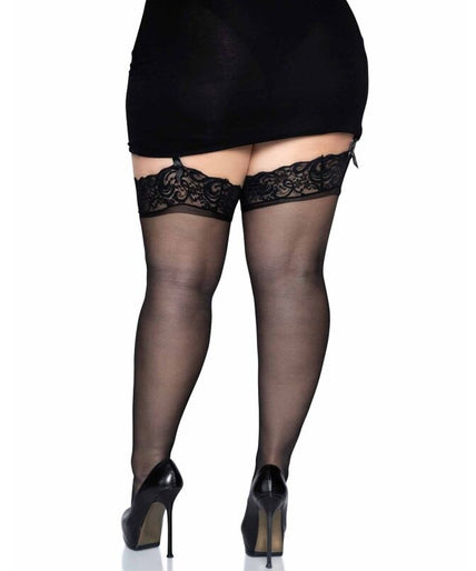 LEG AVENUE - OUTLET - ZWARTE NYLON KOUSEN MET KANTEN BOORD PLUS