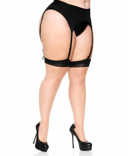 LEG AVENUE - PLUS LYCRA DOORZICHTIGE 2-KLEURIGE JARRETELKOUSEN MET NAAD ACHTEROP EN CUBAN HEEL