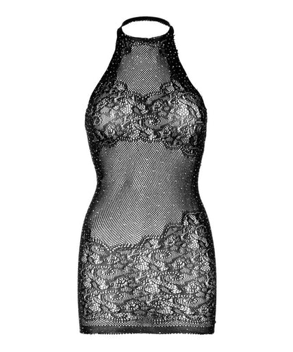 LEG AVENUE - STRASS HALTER MINI JURK ONE SIZE - ZWART