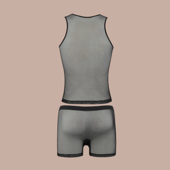 Pleasurements Passion 054 Set Oscar zwart herenondergoed set bestaande uit een transparant hemd en boxershort.