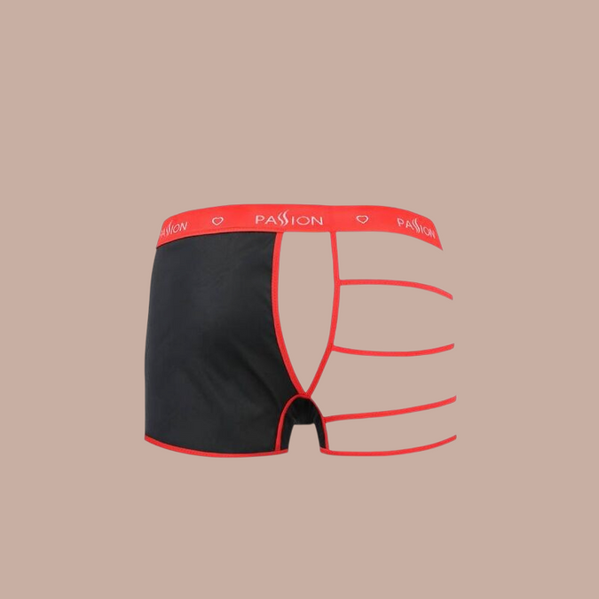 Pleasurements Passion 055 Set Mark zwarte herenonderbroek met rode accenten en opvallende uitgesneden details