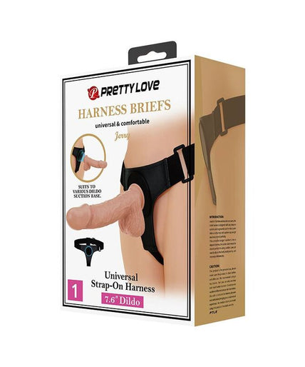 PRETTY LOVE - HARNESS BRIEFS UNIVERSAL HARNESS WITH DILDO JERRY 21.8 CM NATURAL