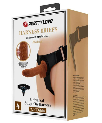 PRETTY LOVE - HARNESS BRIEFS UNIVERSAL HARNESS WITH DILDO MICHEAL 20 CM BLACK
