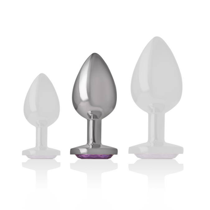Intense – Aluminium metalen anale plug met violette kristal maat M