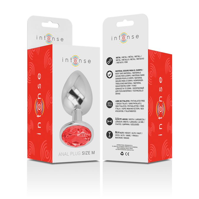 Intense – Metall Analplug mit rotem Kristall Größe M