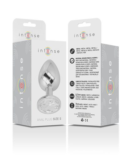 INTENSE - ALUMINUM METAL ANAL PLUG WITH SILVER CRYSTAL SIZE S