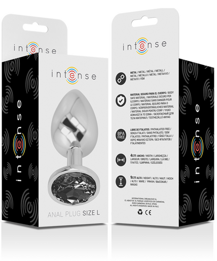 INTENSE - ALUMINUM METAL ANAL PLUG WITH BLACK GLASS SIZE L