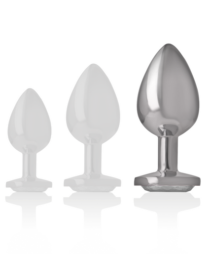 INTENSE - ALUMINUM METAL ANAL PLUG WITH SILVER CRYSTAL SIZE L