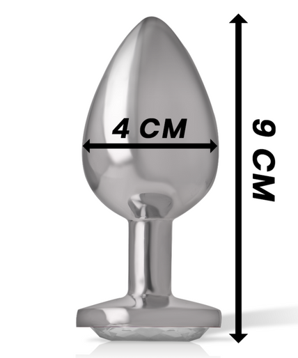 INTENSE - ALUMINUM METAL ANAL PLUG WITH SILVER CRYSTAL SIZE L