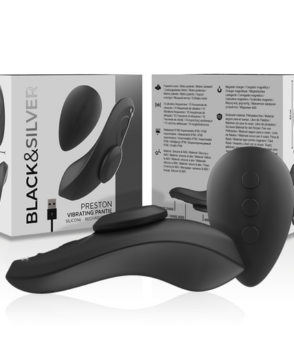 BLACK&SILVER - PRESTON RECHARGEABLE SILICONE VIBRATOR PANTIE BLACK