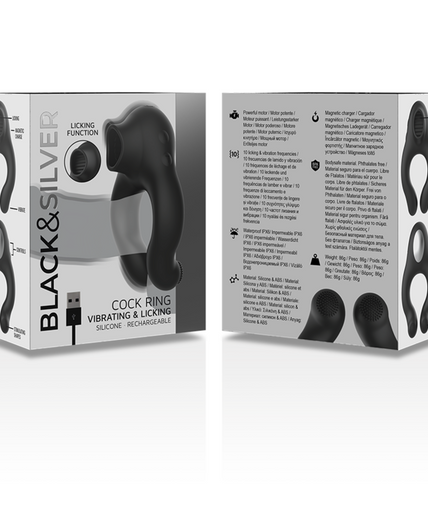 BLACK&SILVER - SILICONE VIBRATOR RING 3 MOTORS RECHARGEABLE BLACK
