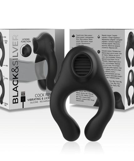 BLACK&SILVER - SILICONE VIBRATOR RING 3 MOTORS RECHARGEABLE BLACK