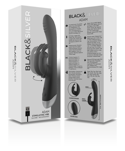BLACK&SILVER - DJ. ADAM RECHARGEABLE SILICONE RABBIT STIMULATOR BLACK