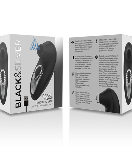 Zwart & zilver – Drake Deluxe Zuigvibrator Oplaadbaar Siliconen Zwart