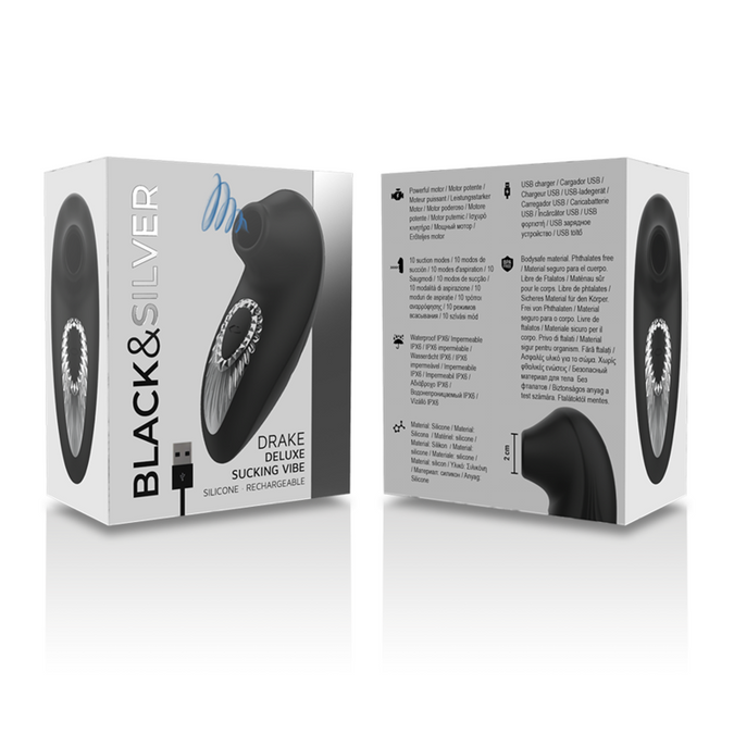 ZWART&ZILVER - DRAKE DELUXE ZUIGVIBO OPLAADBAAR SILICONEN ZWART