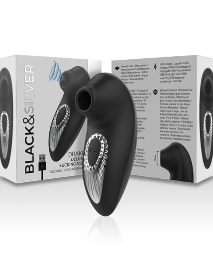 Zwart & zilver – Drake Deluxe Zuigvibrator Oplaadbaar Siliconen Zwart