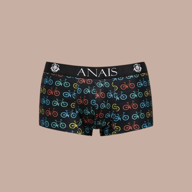 Pleasurements Anais Men Benito boxer met kleurrijke fietsenprint op zwarte ondergrond en elastische tailleband