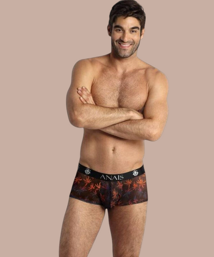 Pleasurements Anais Men Chill boxer met kleurrijk bladerpatroon en zwarte tailleband met merklogo