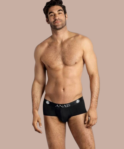Pleasurements Anais Men petrolkleurige herenslip met elastische tailleband gedragen door een model