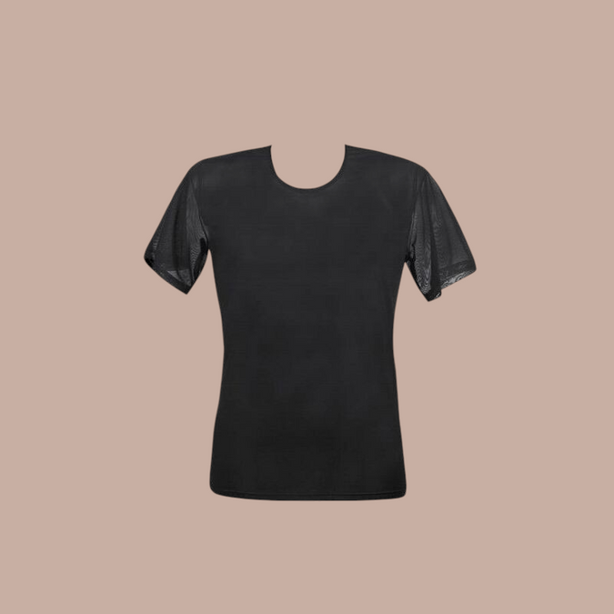 Pleasurements Anais Men petrolkleurig heren-t-shirt met transparante mesh mouwen voor een verleidelijke look