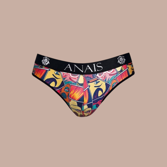 Pleasurements Anais Men Comics Slip met kleurrijke stripboekprint en zwarte tailleband met logo