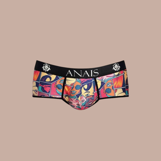 Pleasurements Anais Men Comics brief met kleurrijke stripboekprint en zwarte tailleband met logo