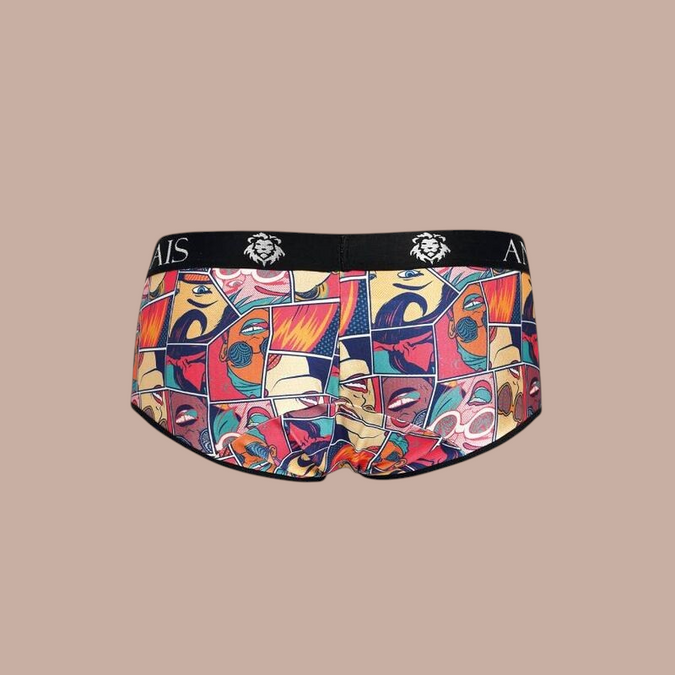 Pleasurements Anais Men Comics brief met kleurrijke stripboekprint en zwarte tailleband met logo