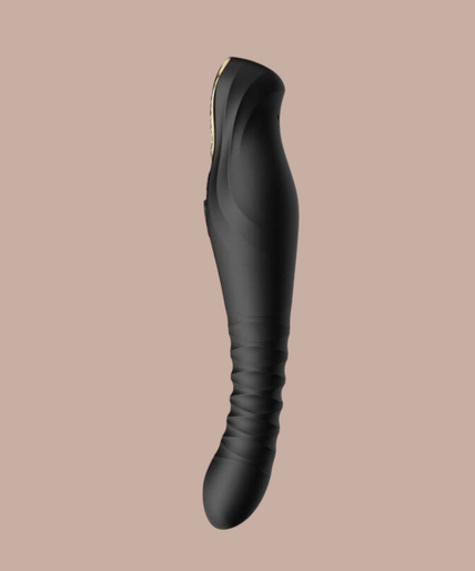 Pleasurements Zalo King Thruster in zwart siliconen met een elegant goudkleurig detail aan de bovenkant.