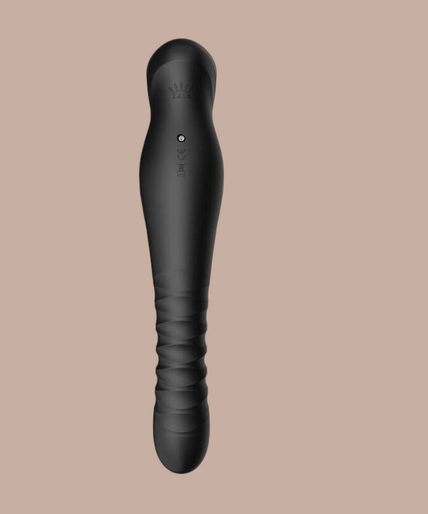Pleasurements Zalo King Thruster in zwart siliconen met een elegant goudkleurig detail aan de bovenkant.
