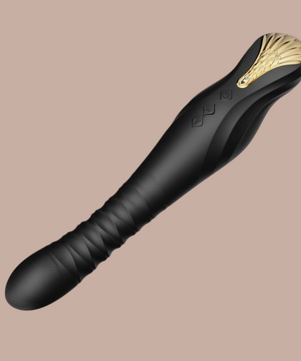 Pleasurements Zalo King Thruster in zwart siliconen met een elegant goudkleurig detail aan de bovenkant.