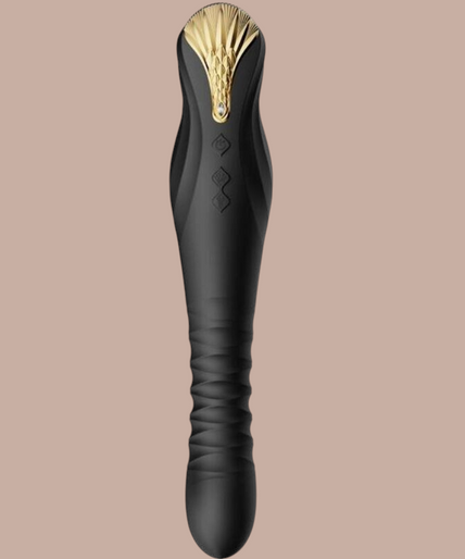 Pleasurements Zalo King Thruster in zwart siliconen met een elegant goudkleurig detail aan de bovenkant.