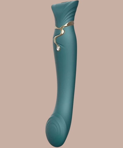 Zalo Queen G-spot vibrator in groen siliconen met gouden details en Swarovski kristal van Pleasurements