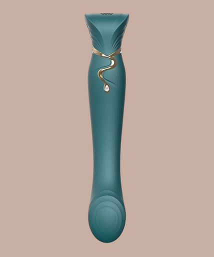 Zalo Queen G-spot vibrator in groen siliconen met gouden details en Swarovski kristal van Pleasurements