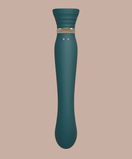 Zalo Queen G-spot vibrator in groen siliconen met gouden details en Swarovski kristal van Pleasurements