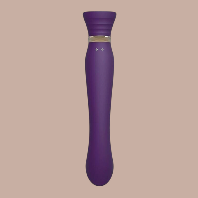 Paarse Zalo Queen G G-spot vibrator van Pleasurements met siliconen afwerking en elegante gouden details.