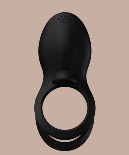 Pleasurements Zalo Bayek zwarte siliconen vibrerende koppelring met gouden Egyptisch geïnspireerd detail
