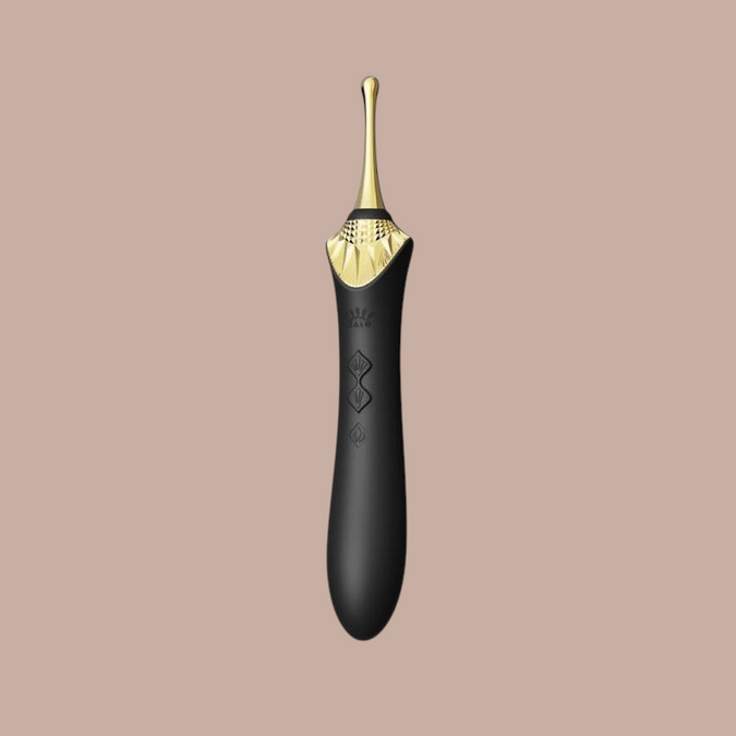 Pleasurements Zalo Bess 2 clitorale massager in zwart met gouden accenten en siliconen afwerking