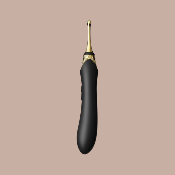 Zalo Bess 2 clitoral massager in zwart siliconen met gouden accenten van Pleasurements