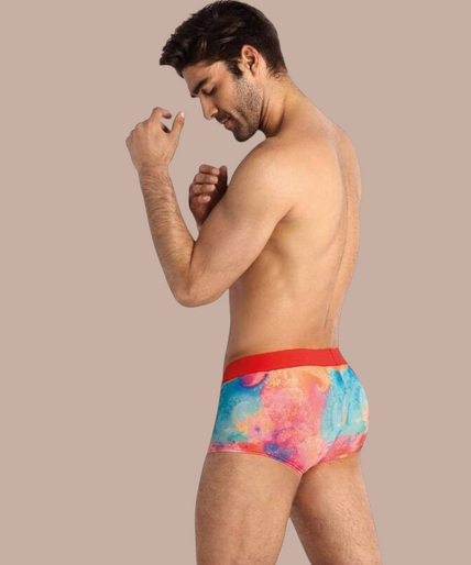 Pleasurements Anais Men Falcon boxer met kleurrijke abstracte print en opvallende rode tailleband voor heren