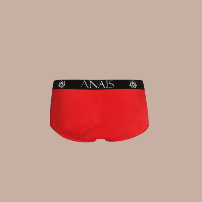 Pleasurements Anais Men Soul Brief in rood met zwarte tailleband en merklogo op de achterkant