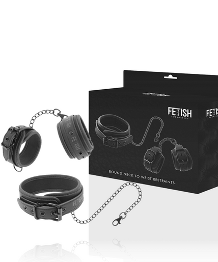 Fetish Submissive – Vegan Leather Necklace and Handcuffs with Noprene Lining