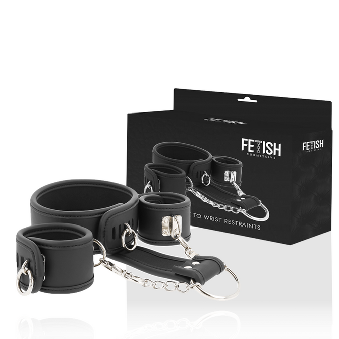Fetish Submissive – Vegan Leren Ketting en Handboeien met Neopreen Voering