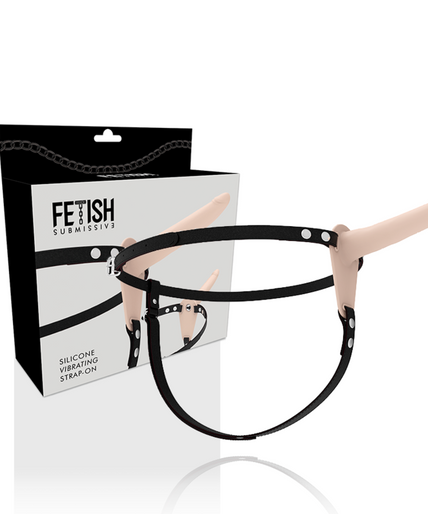 FETISH SUBMISSIVE HARNESS - FLESH SILICONE VIBRATOR 15 CM