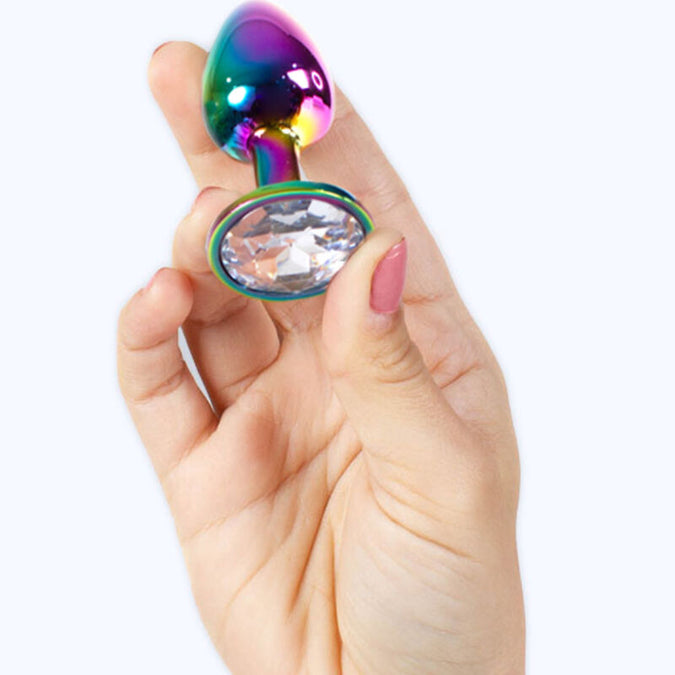 SECRETPLAY - METALEN ANAALPLUG REGENBOOG KLEIN FORMAAT 7 CM