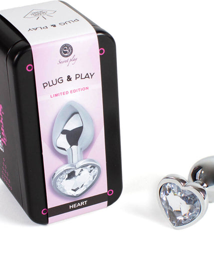 SECRETPLAY - METAL BUTT PLUG CLEAR CRYSTAL HEART SMALL SIZE 7 CM